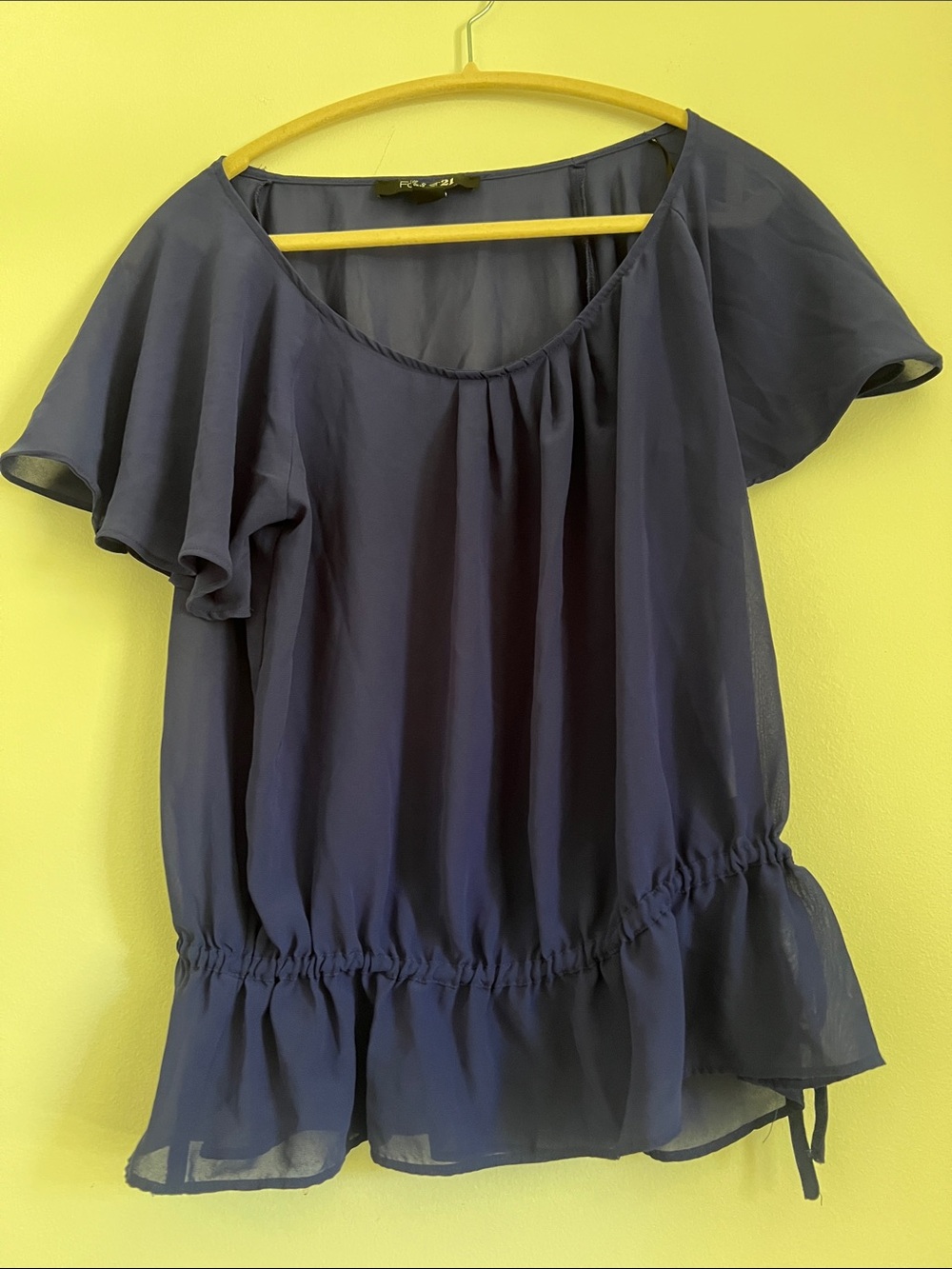 Forever 21 Navy Ruffled Short-Sleeve Peplum Blouse